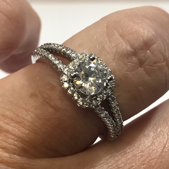 Sterling Silver Lab Diamond Engagement Ring - Picture 4 of 10